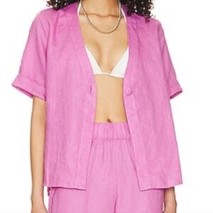 NWT PQ x REVOLVE Bubble Gum Pink Sammy Linen Button‎ Up Short Sleeve Top XS/S